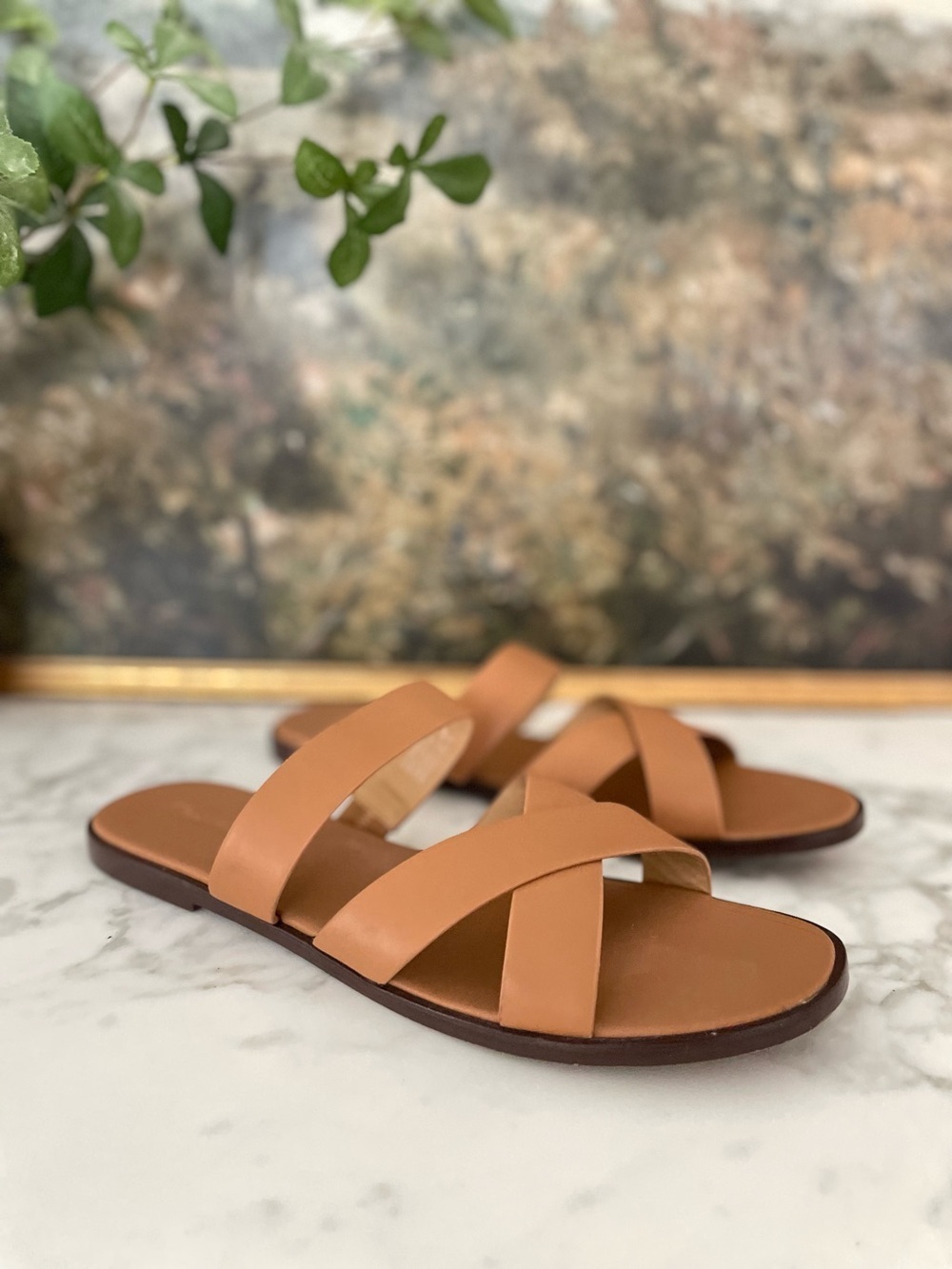 Madewell Mena Strappy Leather Slide Sandal Brown Tan Cognac